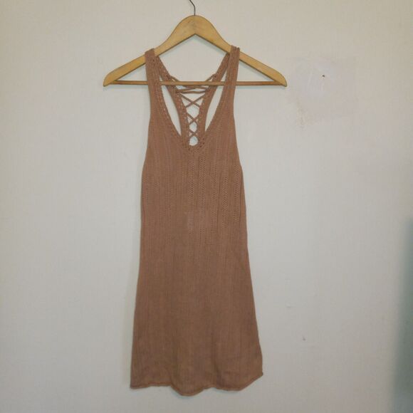 American Eagle Crochet V Neck Swing Dress-Small-Lace Up Back-Sweater Knit-NEW - Picture 2 of 10